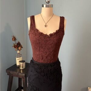 FANG Lace Trim Bustier Tank in Deep Rust